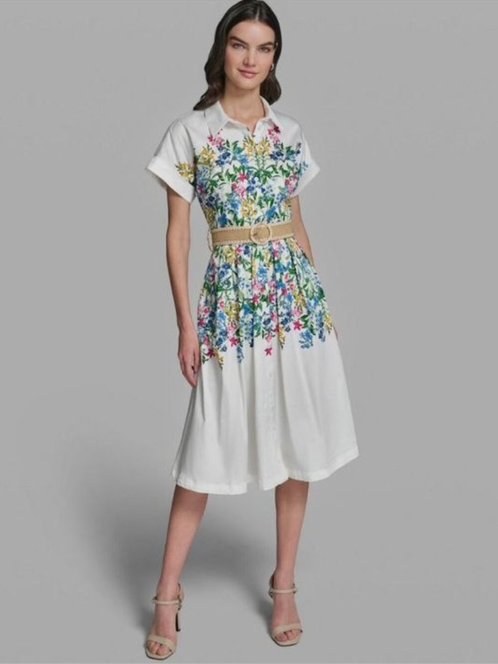 Karl Lagerfeld Paris Women's Short-Sleeve Collared Multi Floral Dress size 6